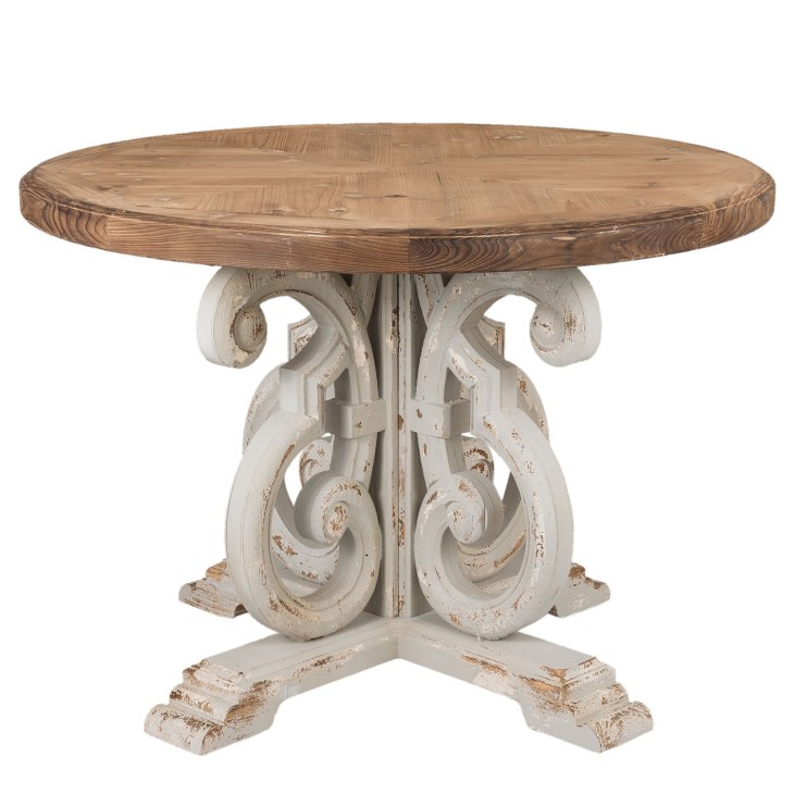 Stół okrągły SHABBY drewniany, brązowy, biały, postarzany Clayre & Eef 5H0355