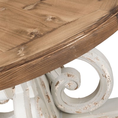 Clayre & Eef Stół okrągły SHABBY drewniany, brązowy, biały, postarzany 5H0355