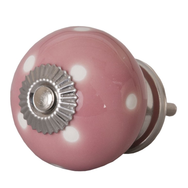Gałka meblowa różowa ceramiczna w białe kropki Clayre & Eef 62325