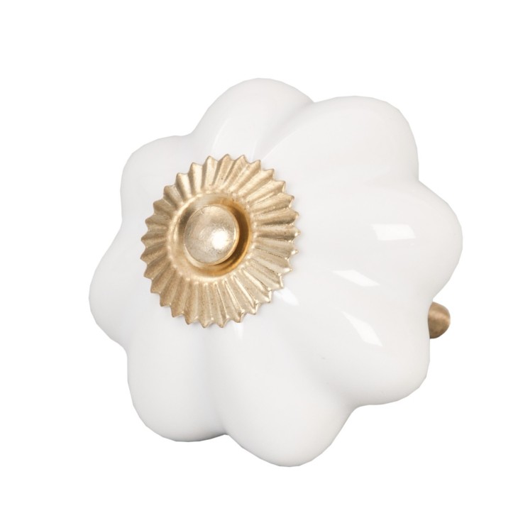 Gałka meblowa biała ceramiczna WHITE FLOWER Clayre & Eef 61910