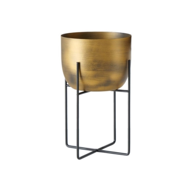 Doniczka na stojaku złota metalowa GADAL L, kwietnik Boltze 1022150.1