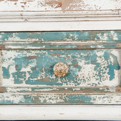 Clayre & Eef Komoda prowansalska drewniana,postarzana, biała, turkusowa 5H0261