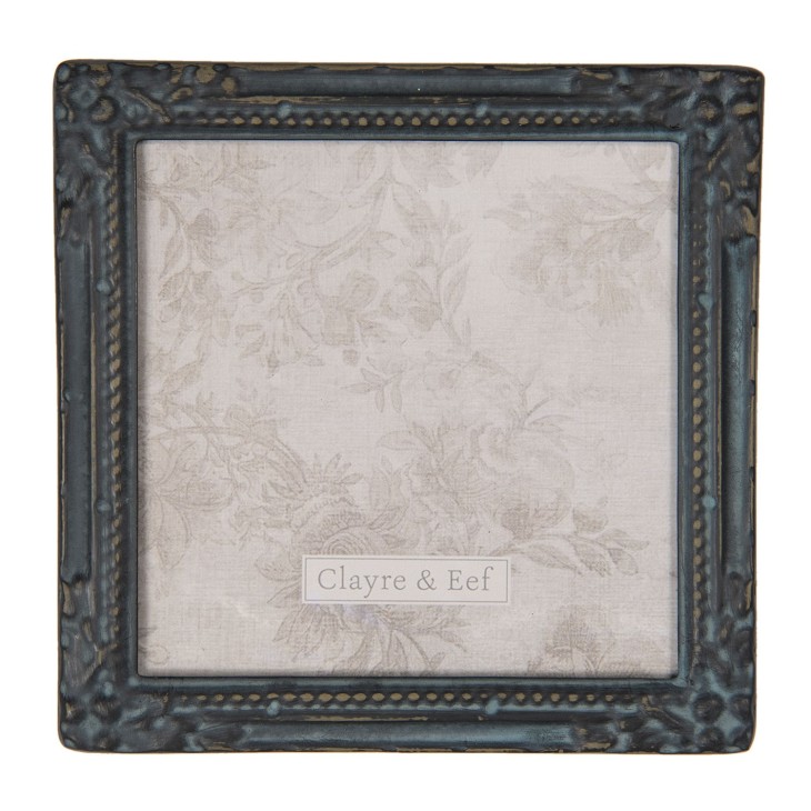 Ramka na zdjęcia metalowa, kwadratowa, czarna, turkusowa postarzana, 14 x 14 cm Clayre & Eef 2F0739
