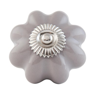 Clayre & Eef Gałka meblowa szara GREY FLOWER ceramiczna 63512