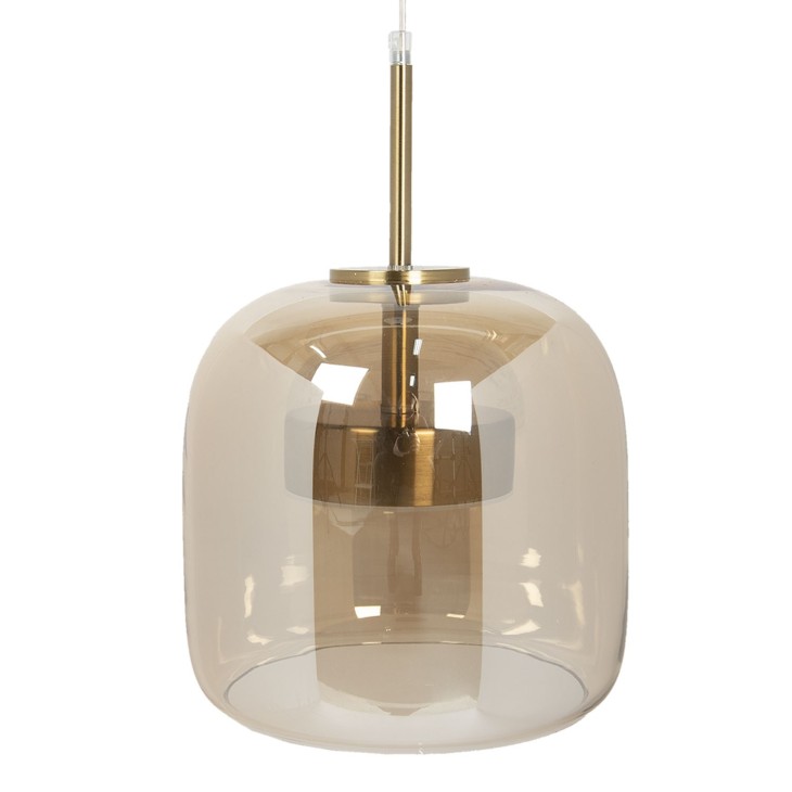Lampa wisząca szklana, metalowa brązowa Clayre & Eef 6LMP706CH