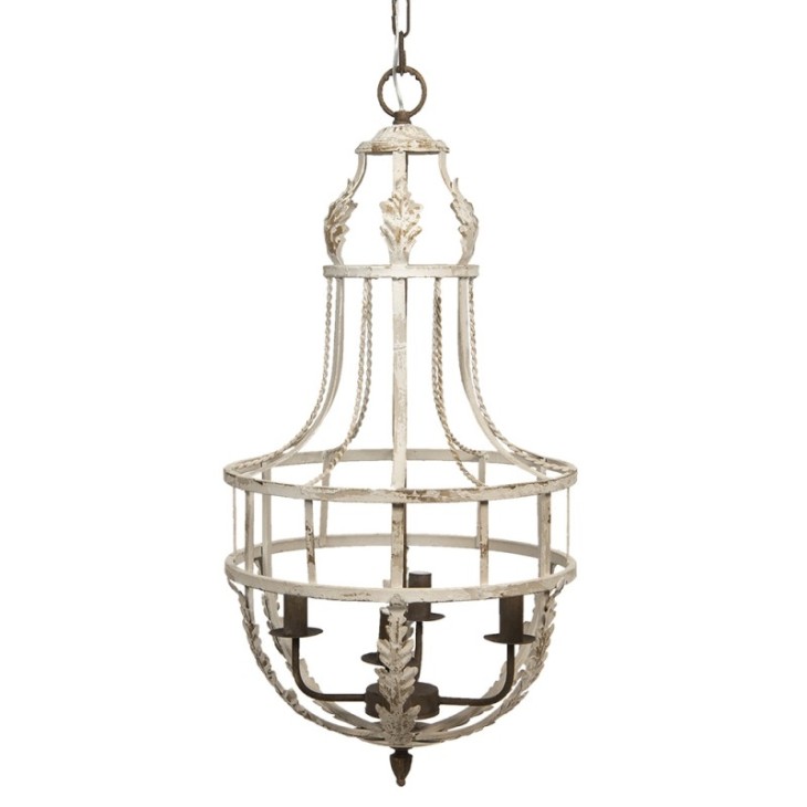 Lampa w stylu prowansalskim metalowa biała żyrandol do salonu Clayre & Eef 5LMP306