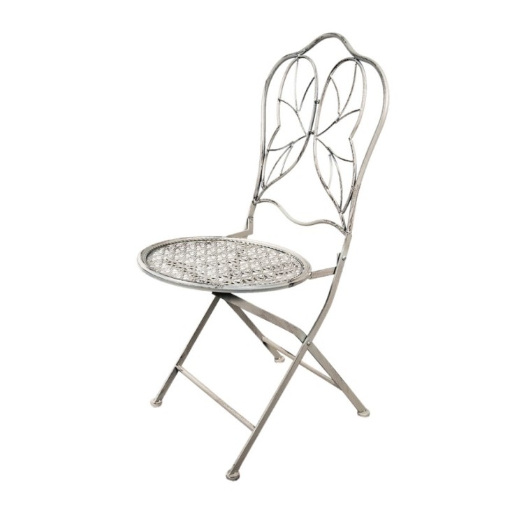 Krzesło metalowe prowansalskie BUTTERFLY białe postarzane Clayre & Eef 5Y0983