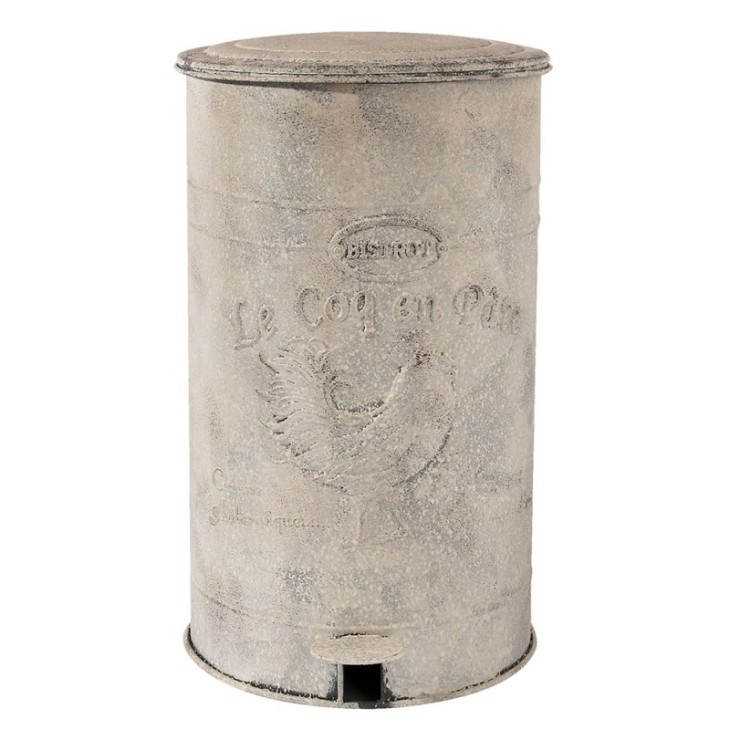 Kosz na śmieci metalowy prowansalski biały postarzany BISTROT Clayre & Eef 6Y2369