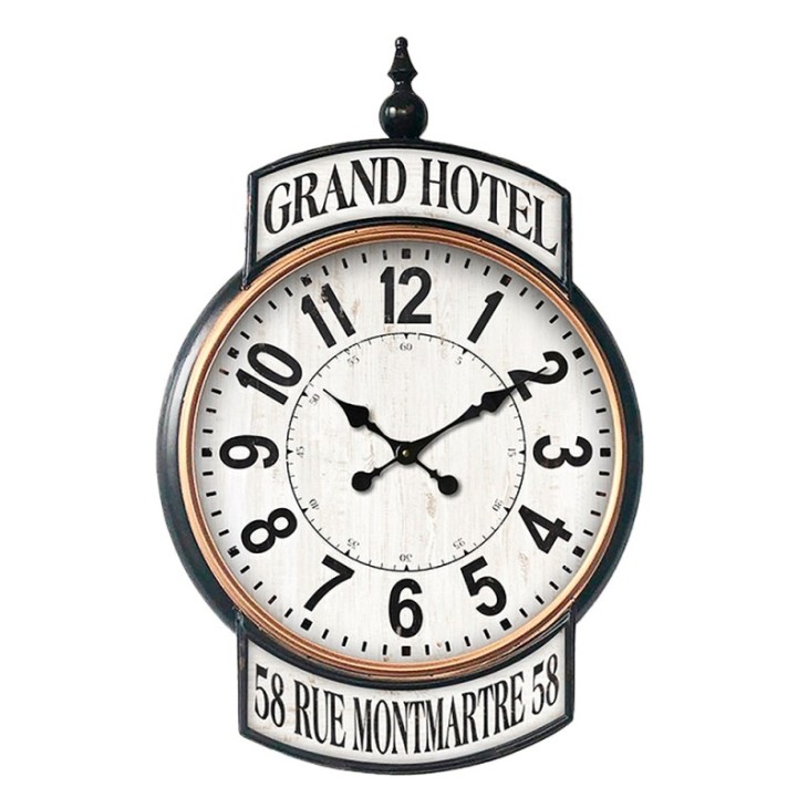 Zegar ścienny metalowy czarny biały GRAND HOTEL Clayre & Eef 5KL0216