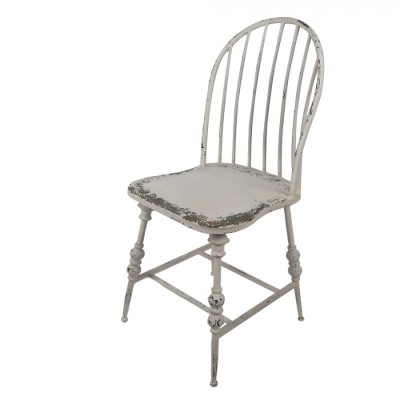 Clayre & Eef Krzesło białe metalowe do jadalni postarzane 5Y1085