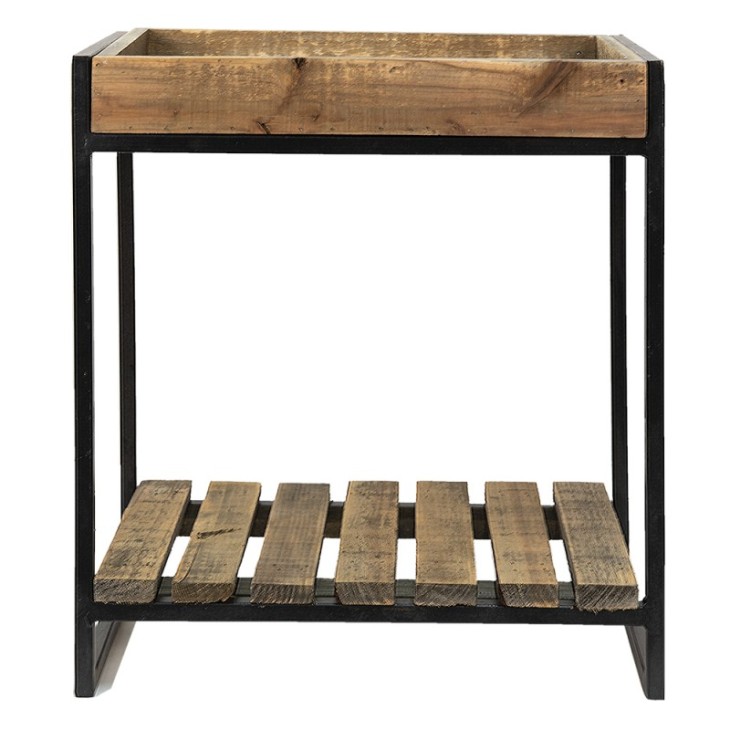 Stolik loftowy z półką drewniany metalowy Clayre & Eef 65095