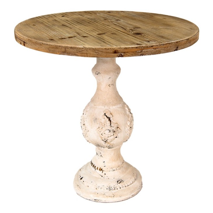 Stół drewniany prowansalski biały postarzany, stolik pomocnik Clayre & Eef 5H0614