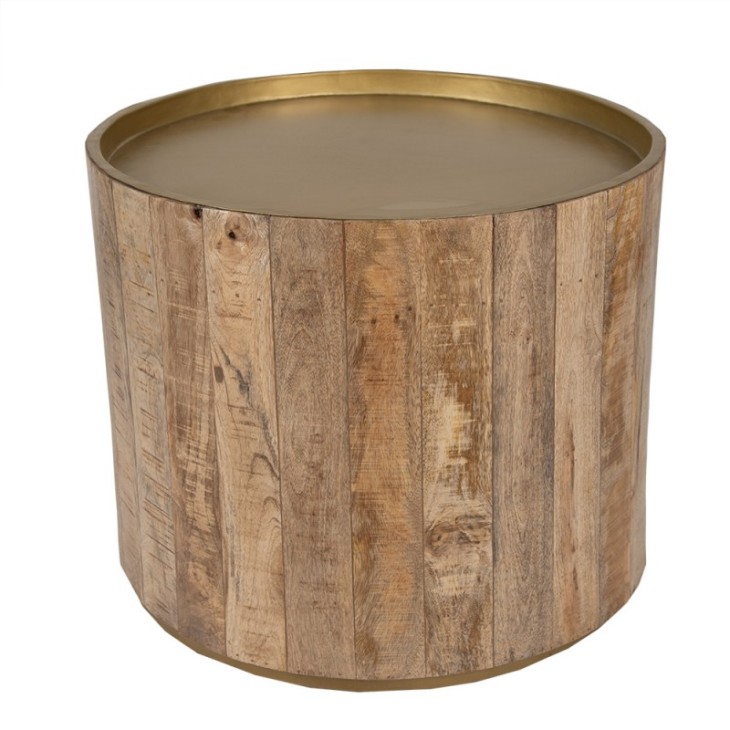 Stolik kawowy okrągły drewniany metalowy Clayre & Eef 50738
