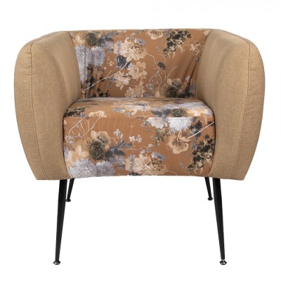 Fotel tapicerowany beżowy w kwiaty