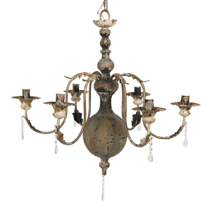 Lampa wisząca metalowa, beżowo brązowy żyrandol postarzany, prowansalski Clayre & Eef 5LMP333